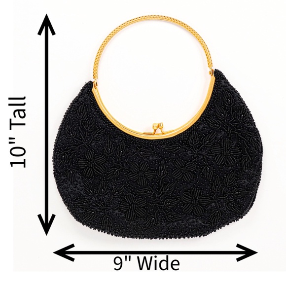 Vintage Goldco Beaded Purse Floral Design, black Beaded Evening Bag, Vtg Handbag - Picture 6 of 6